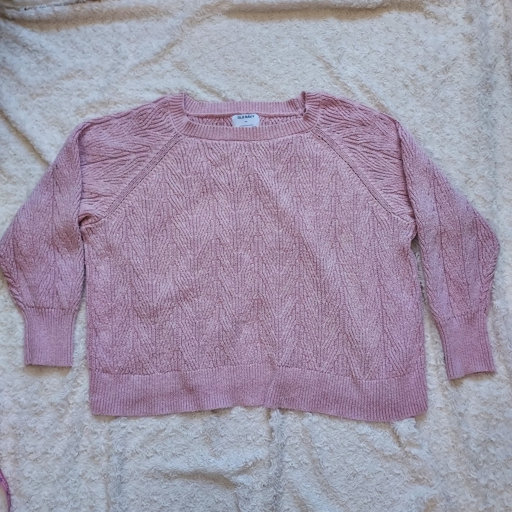 Old Navy Pink Plush Crew Neck Cable Knit Sweater XXL Boxy Cozy Comfy Relaxed